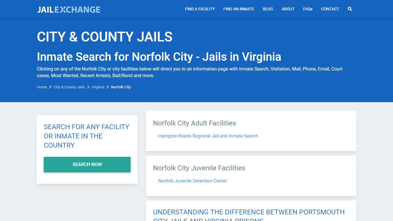 Inmate Search for Norfolk City | Jails in Virginia - JAIL EXCHANGE